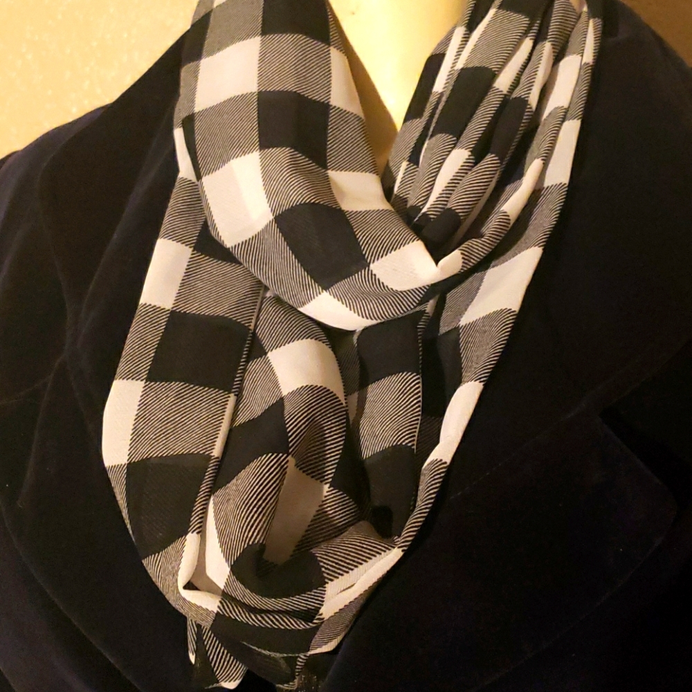 Plaid black and white Infinity scarf sheer holiday Halloween Christmas